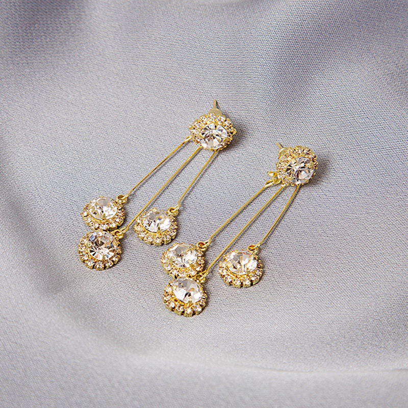 Anting Panjang Bentuk Waterdrop Bulat Bahan Zircon Untuk Wanita