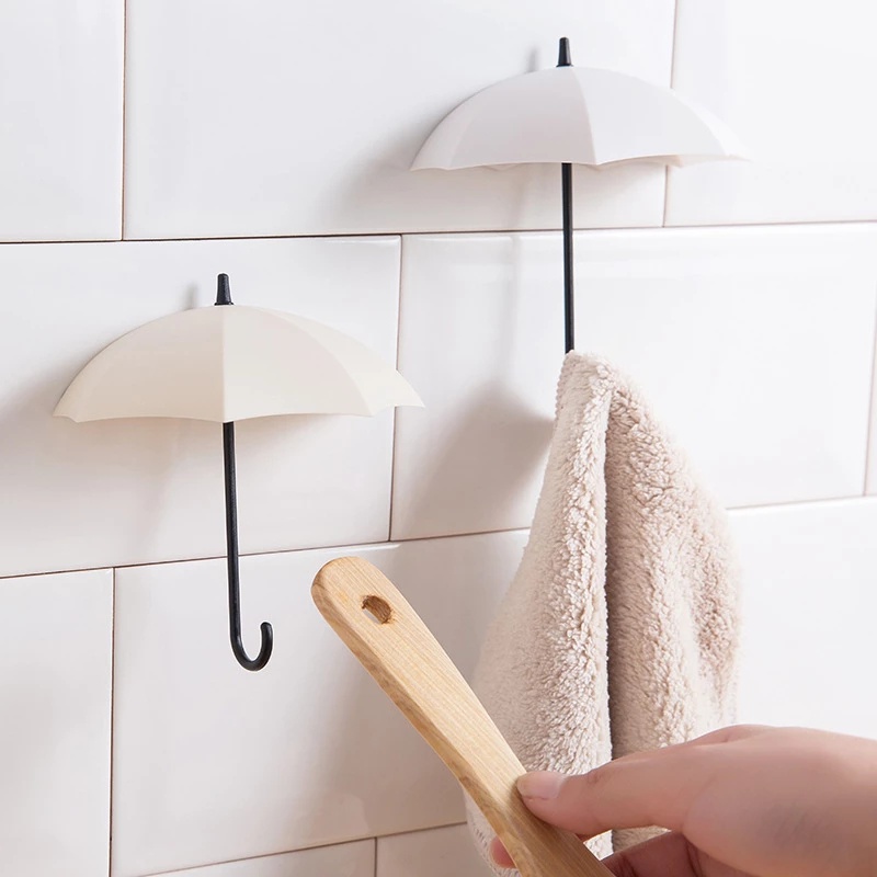 3Pcs/Set Home Umbrella Wall Hanging Storage Hooks / Self-adhesive Mounted Simple Bathroom Kitchen Key Storage Holder