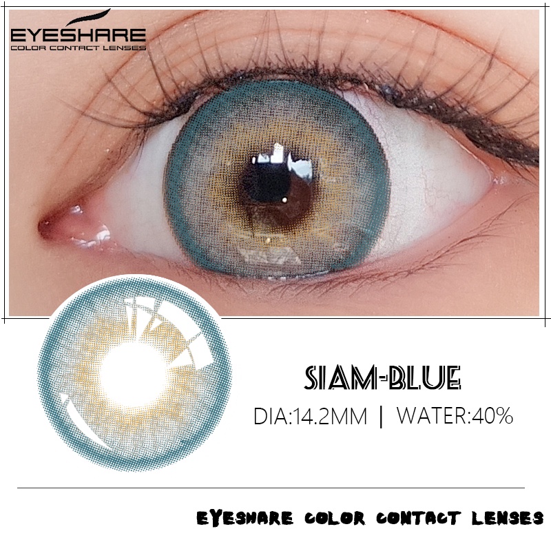 （COD）SIAM coklat abu-abu ungu Sepasang lensa kontak berwarna, Warna campuran diameter 14.5MM, kadar air 40% lensa mata soflen mata softlens soflens biru hijau