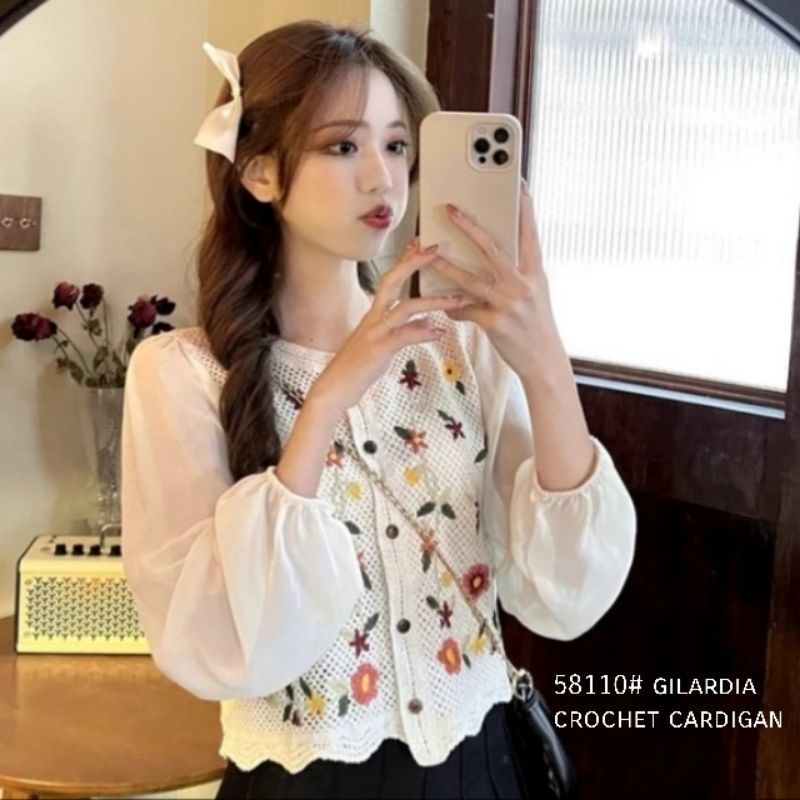 MDLV 58110 GILARDIA CROCHET CARDIGAN KOREA TERBARU CARDIGAN BRUKAT LENGAN PANJANG FASHION IMPORT