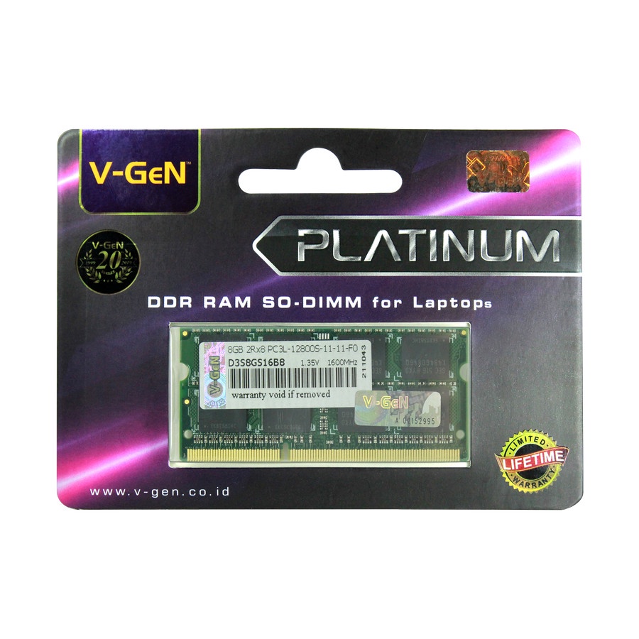 RAM DDR3 DDR3L SODimm V-GeN 8GB PC12800/1600Mhz (Memory Laptop VGEN)