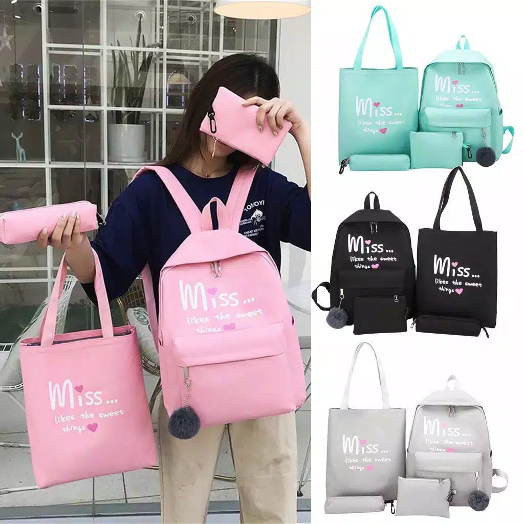 Charyatink - Tas ransel wanita set Tas Gendong Backpack Murah 4 ini 1