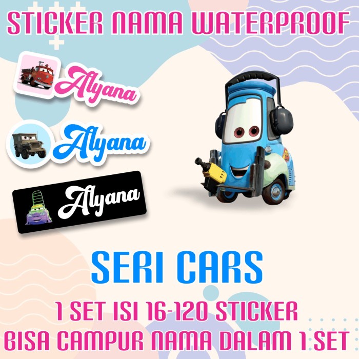 

[14-120 pcs] Sticker Nama Custom Cars Disney