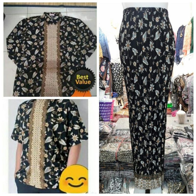 kemeja batik couple / kemeja batik pria / kemeja lengan pendek / Couple Rok plisket / hem batik pria