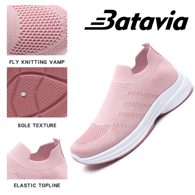 Batavia 2023 Impor Slip-On Sepatu Wanita Terbang Tenunan Bernapas Sepatu Fashion Kasual Ibu Sepatu Sepatu Kerja Sepatu Hitam A106/Q6/A30-6