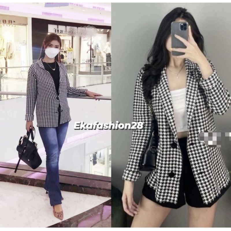 Blazer Import Plaid Knitted Blazer Jumbo