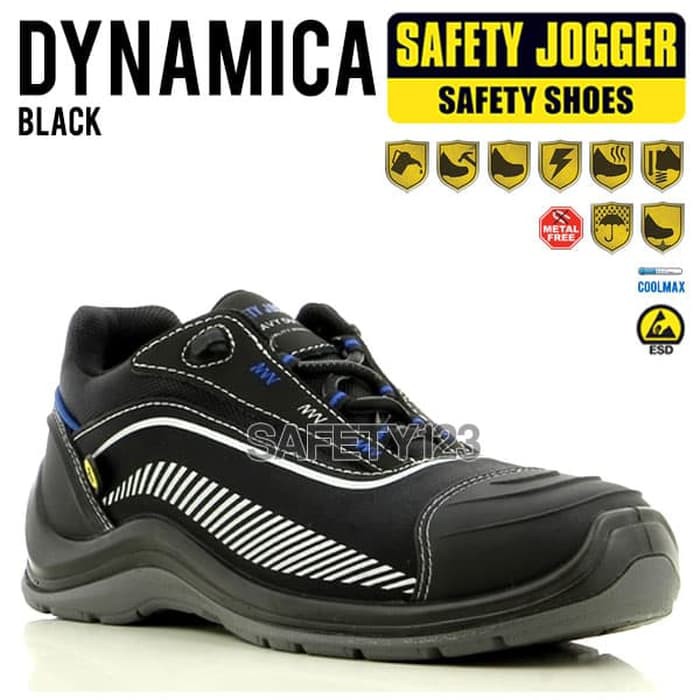 TERMURAAH Jogger Dynamica Black Sepatu Safety Shoes Metal Free Composite ESD - Black- 38 .
