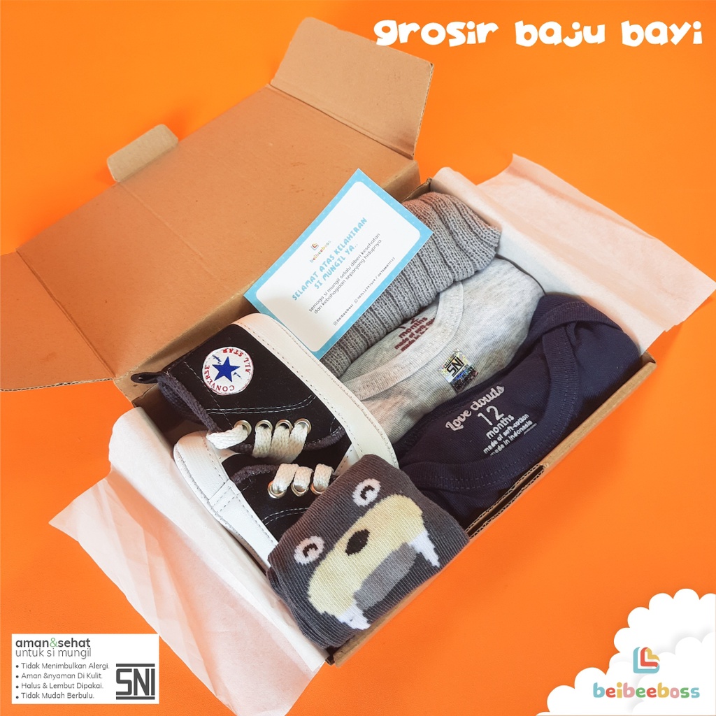 KADO BAYI / HAMPERS BAYI NEWBORN / KADO BAYI / BAJU BAYI/ HAMPERS BABY /GIF BOX BAYI PEREMPUAN / KADO BAYI CEWEK / KADO BAYI COWO / Baju Bayi Perempuan-PAKET LENGKAP ABU