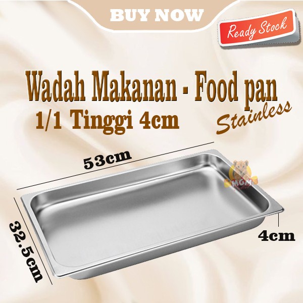 Food pan prasmanan Stainless ukuran 1/1 tinggi 4cm Wadah gastronorm