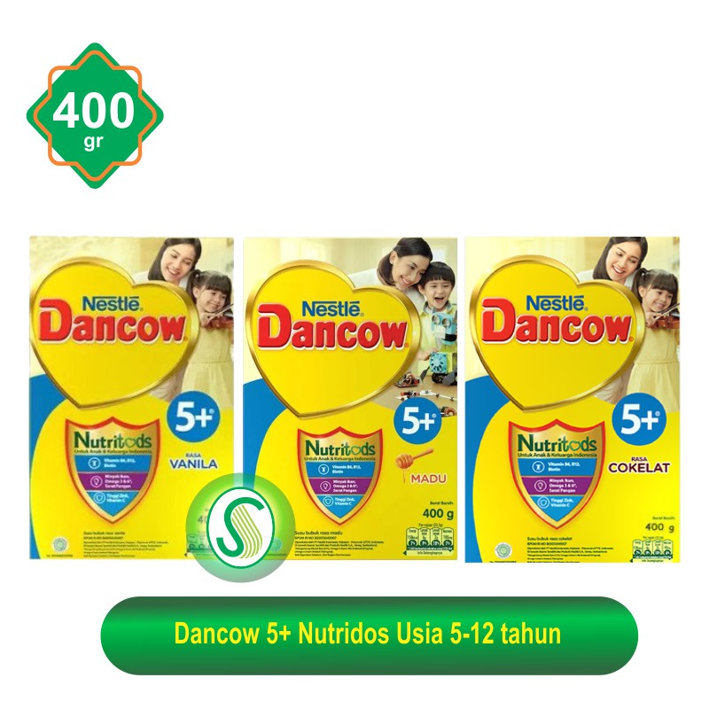 Dancow 5+ Nutritods Susu Formula Anak Usia 5-12 Tahun Rasa Madu / Vanila / Coklat 350gr