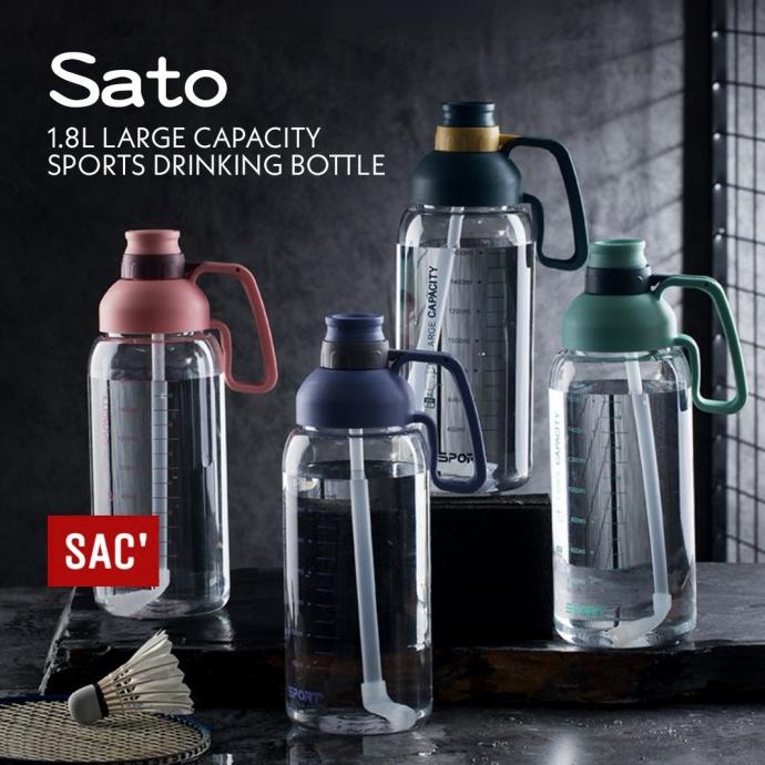 SATO 1.8L Sports Water Bottle Botol Air Minum Sedotan BPA-free Tumbler