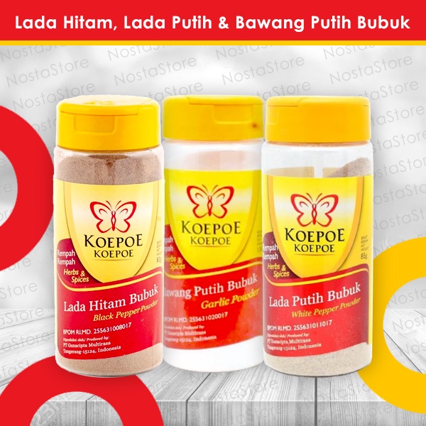 

Koepoe Koepoe / Kupu Kupu Lada Putih Bubuk, Lada Hitam Bubuk, Bawang Putih Bubuk (Bumbu Dapur)
