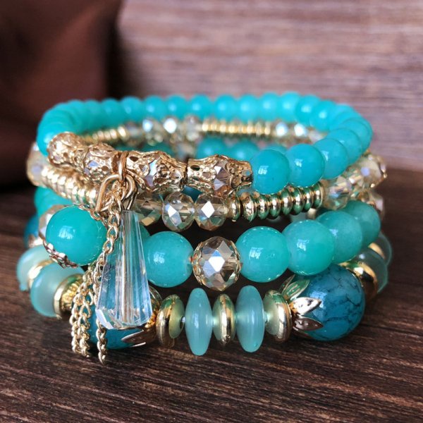 Gelang Tangan Wanita Manik Mutiara Kristal Multi Layer