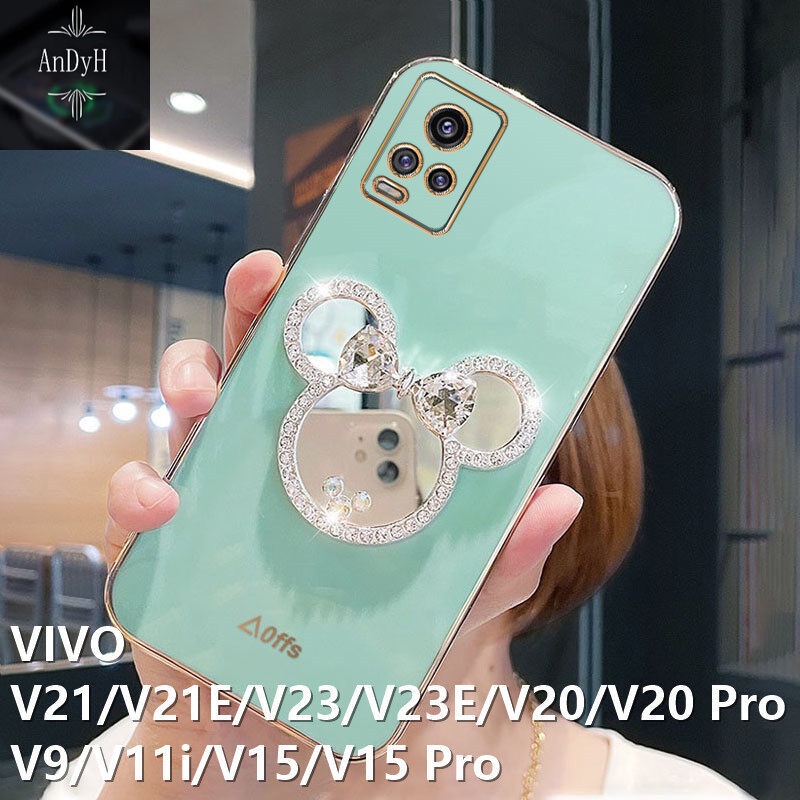 Case Desain Mickey Mouse Aksen Cermin Berlian Berkilau Untuk VIVO V21 V20 V20 Pro S7 V21E 5G Y71T S12 / V23 5G S10E 5G / V23E 4G