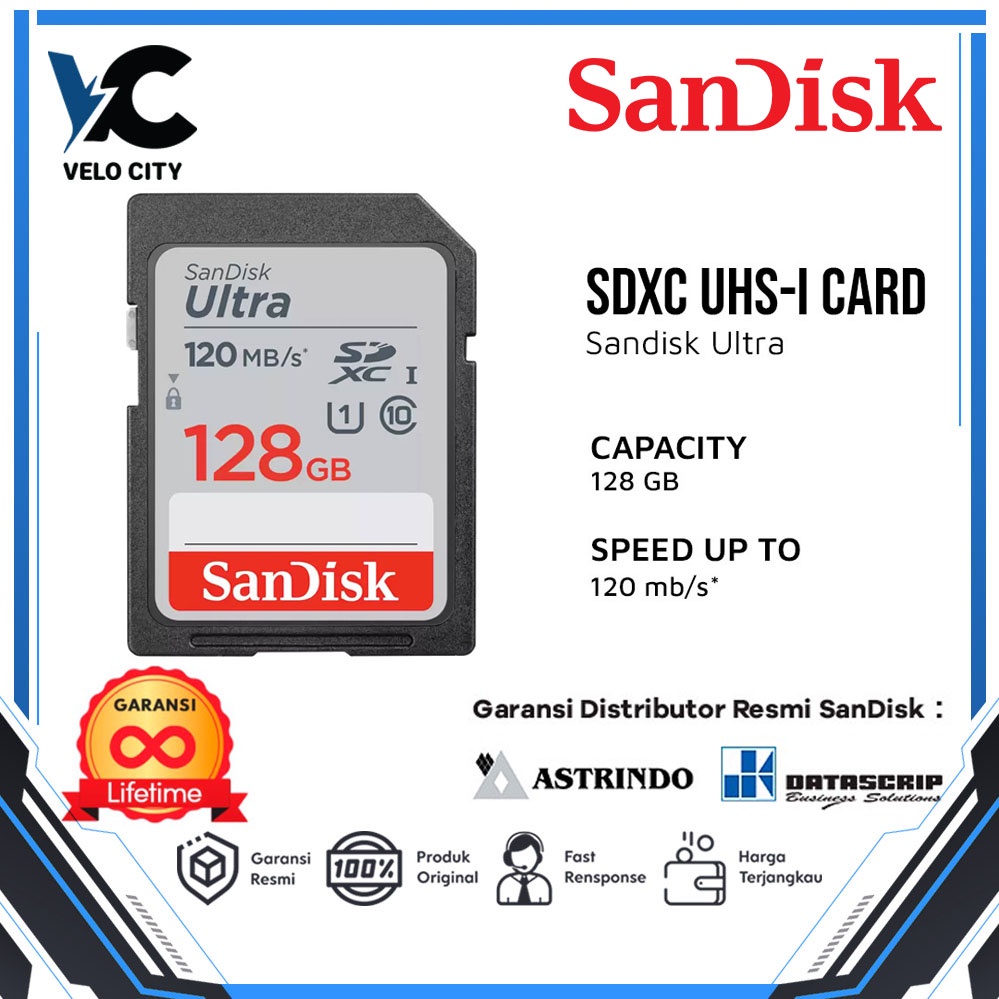 SanDisk SD Card Ultra SDHC 120MBps 128GB UHS-I Card Garansi Resmi