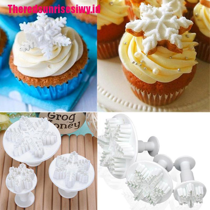 (Theredsunrisesiwy.Id) 3pcs / Set Cetakan Fondant Bentuk Snowflake Untuk Dekorasi Kue Natal