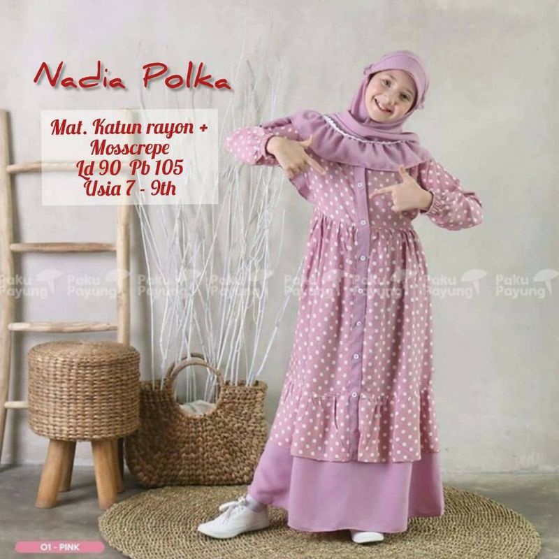 DRESS ANAK BAJU MUSLIM ANAK MODERN BAJU NGAJI ANAK PEREMPUAN GAMIS ANAK NADIA
