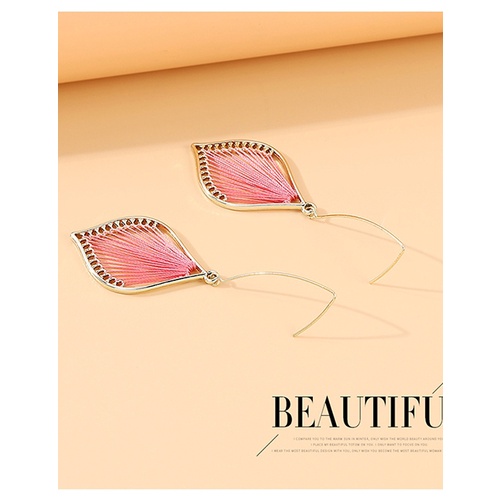 LRC Anting Gantung Fashion Red Tassel Geometric Alloy Hollow Earrings Y64524