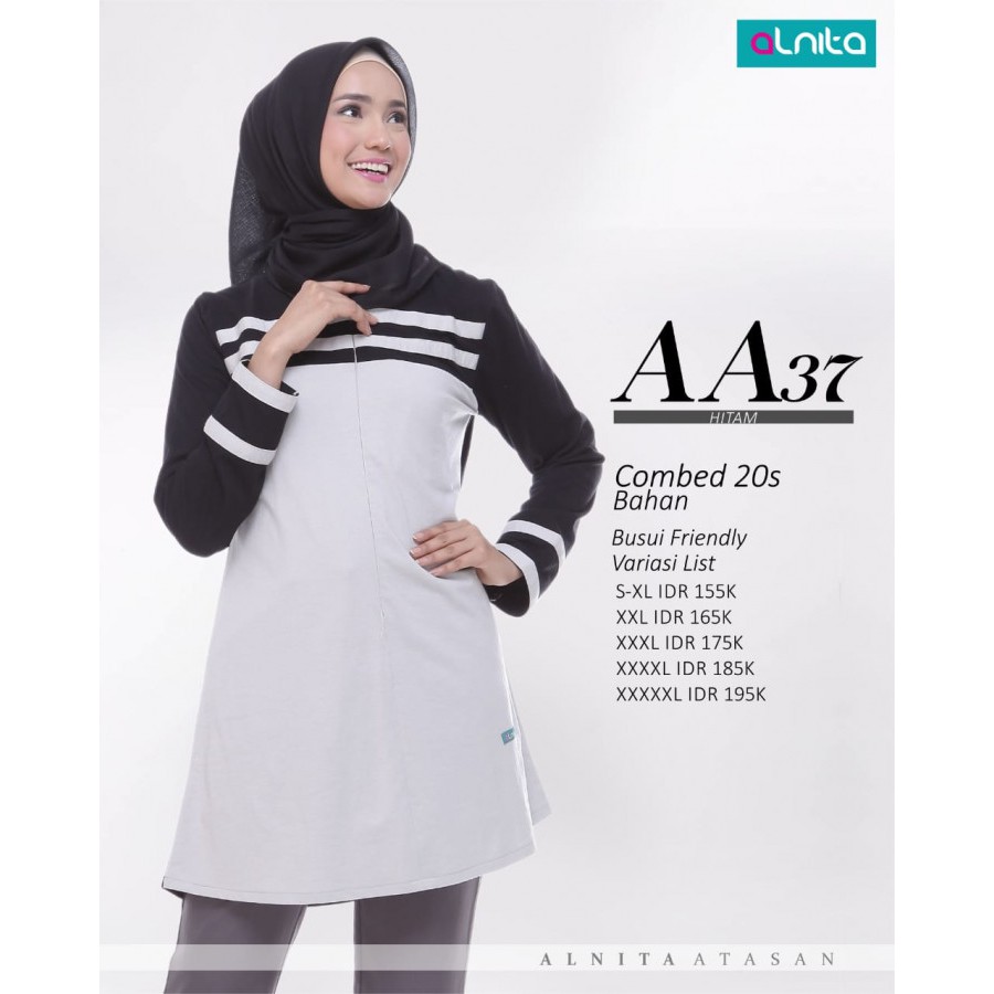 ALNITA ATASAN AA 37 HITAM BAHAN KAOS CVC MURAH JUMBO BUSUI SERAGAM MUSLIM