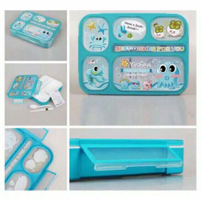 Item 589 Lunch Box Kotak Makan Yooyee Kotak Bekal Sekat 6 Anti Bocor - Merah Muda