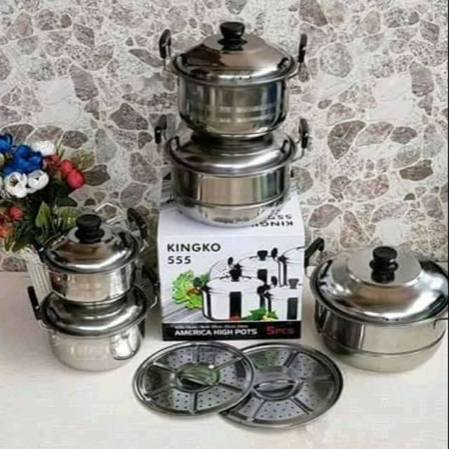 America High Pots Panci Sqet 5 Pcs +2 Steamer/tutup Kaca Non Steamer (kingko- Homelux - Dan Lain2 )