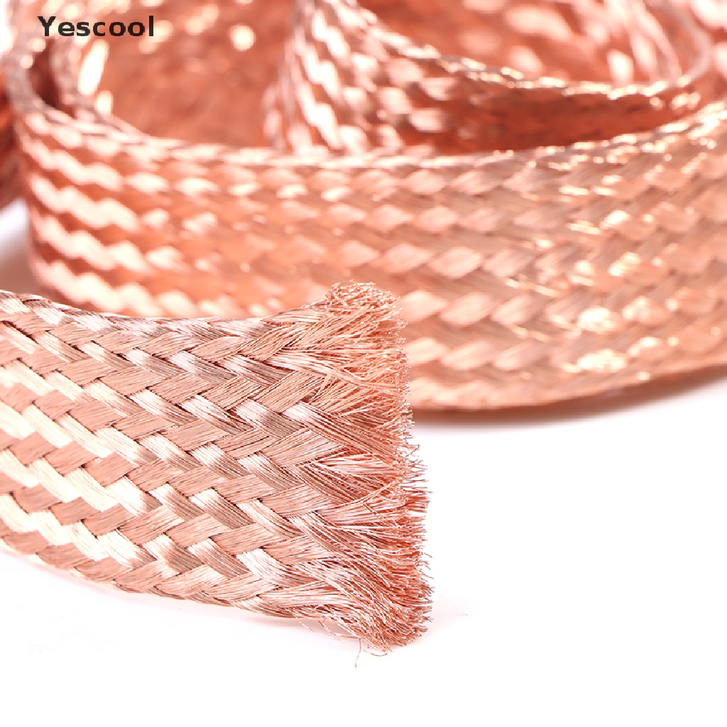 Yescool 1m Flat Pure Copper Braid Cable Bare Copper Braid Wire Ground Lead .