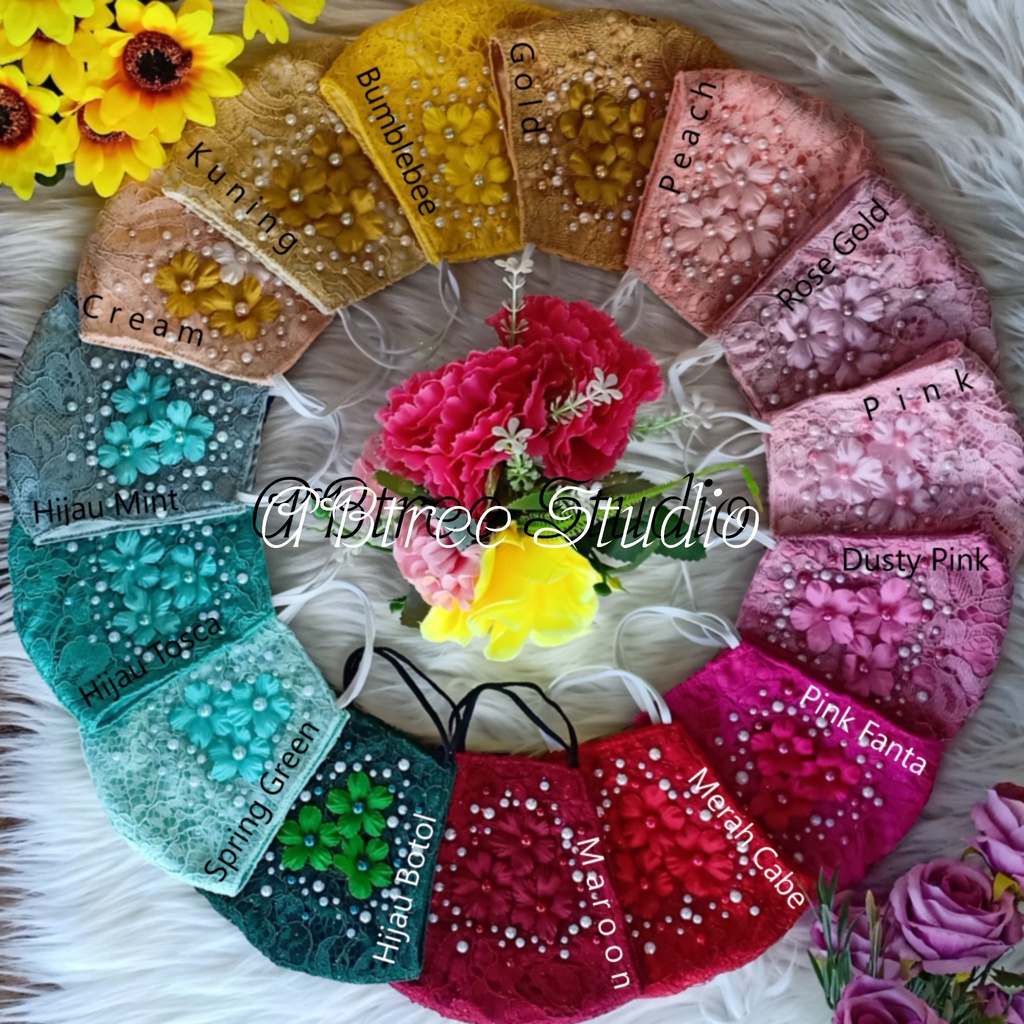 Masker payet bunga sakura | masker akad nikah pesta kondangan wedding pengantin souvenir | Hijab