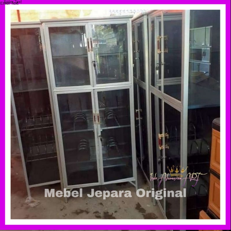 Lemari Dapur 4 Pintu Kaca Bahan Alumunium Minimalis Modern