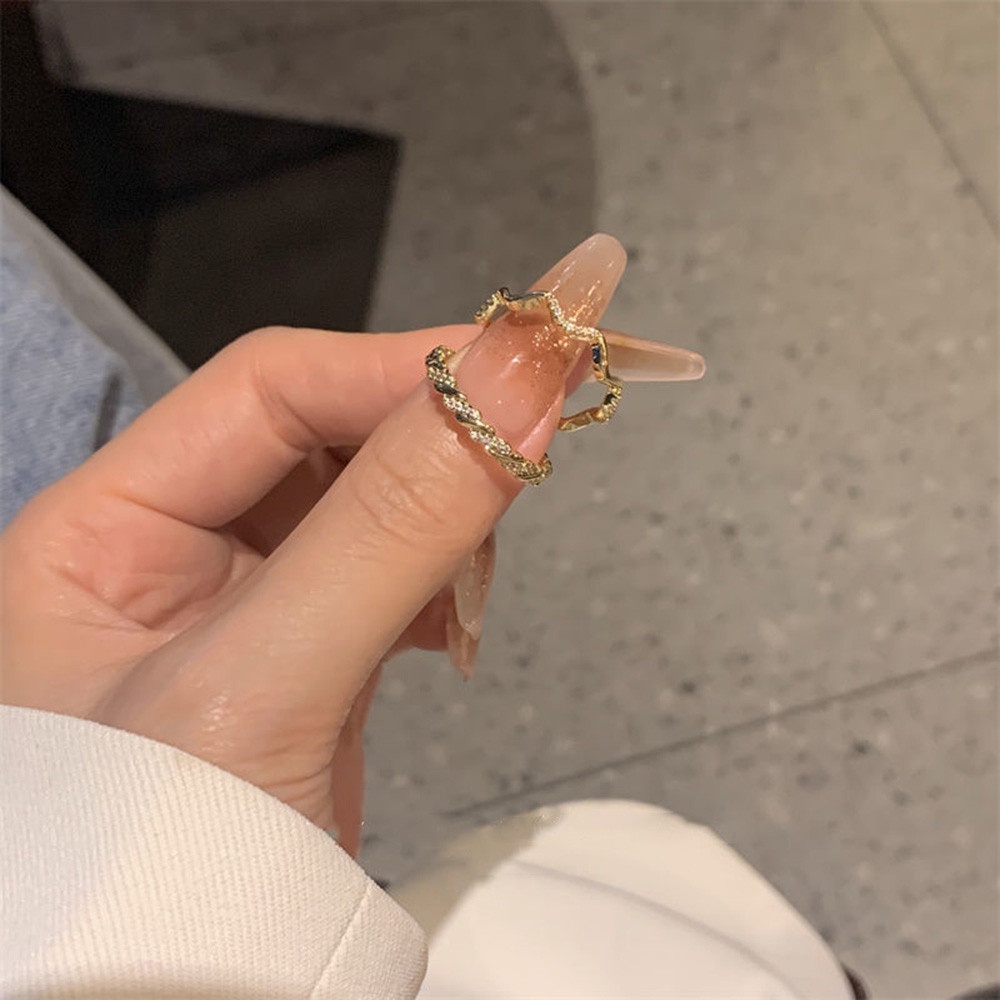 2pcs / set Cincin Jari Telunjuk Model Terbuka Dapat Disesuaikan Aksen Berlian Imitasi Untuk Wanita