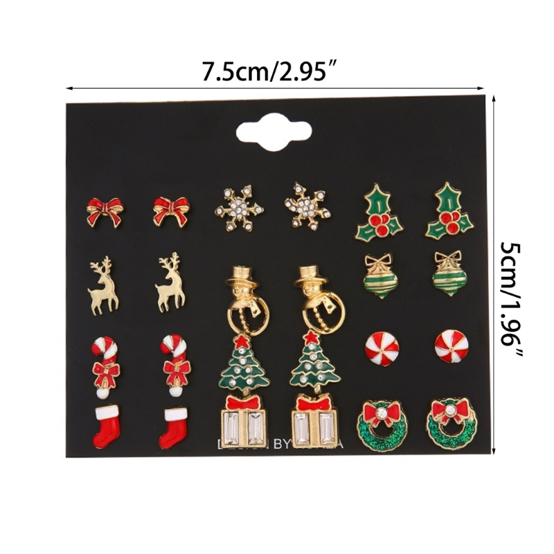 12 Pasang / Set Anting Stud Desain Snowflake Natal