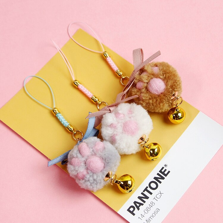 Cute Cat paw Wool Felt Phone Strap Lanyards Kompatibel Untuk iPhone Samsung Huawei Xiaomi Dekorasi Ponsel Tali Strap Phone Charm Gift