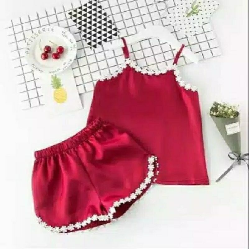 Set TankTop Satin list Flow Maroon