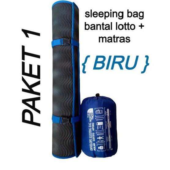 Paket hemat sleeping bag bantal lotto + matras karet 60x180 no list /sleeping bag matras / matras sleping bag bantal