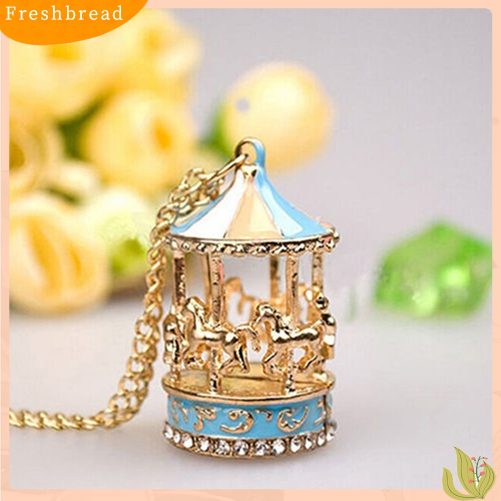 Terlaris Sweet Enamel Carousel Merry Go Round Horse Charm Pendant Sweater Chain Necklace