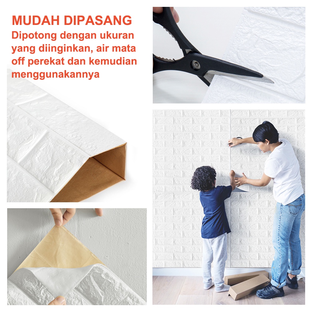 Wallpaper Dinding Foam 3D Dekor Kamar Motif Batu Bata Wallpaper High Quality