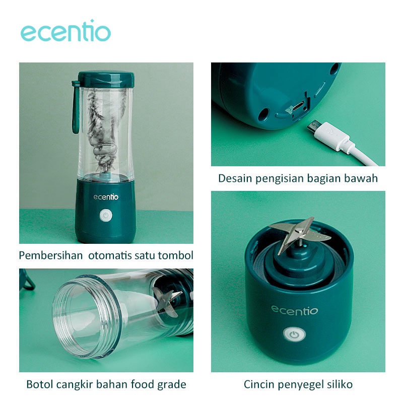 ecentio Blender Portable 380Ml Usb Juicer Mini Multifungsi 6 Mata Pisau Kaca Menebal Cangkir