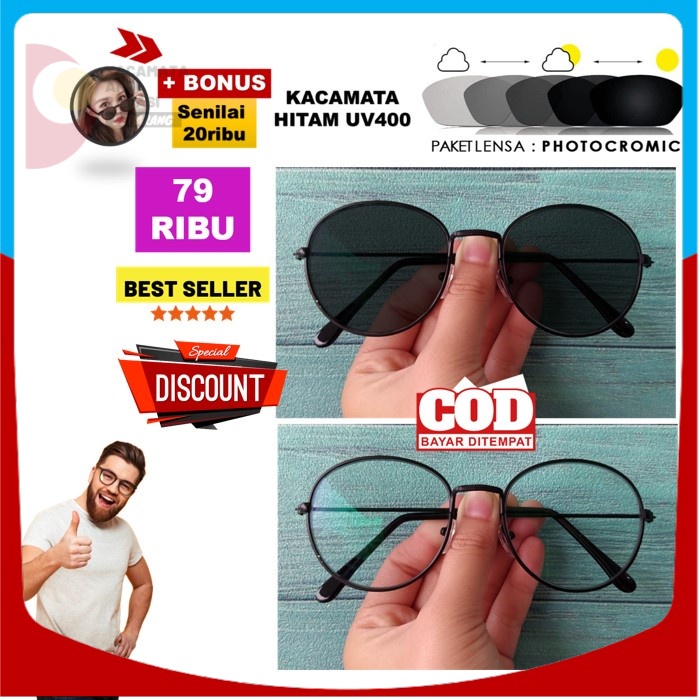 Bisa COD Kacamata Minus Wanita Fotochromic Bulat Oval Gagang Besi Adidora07-60