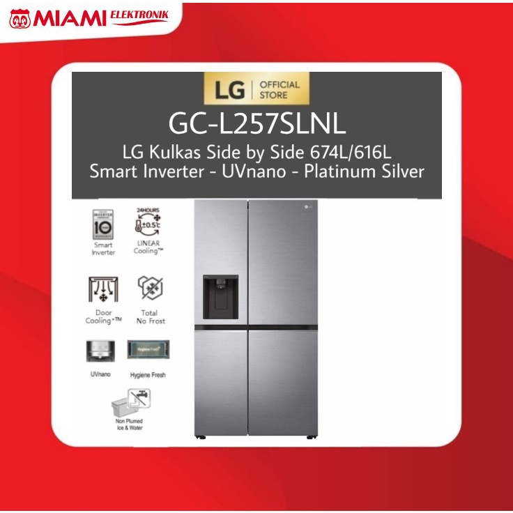 LG GC-L257SLNL Kulkas Side by Side 674L Smart Inverter