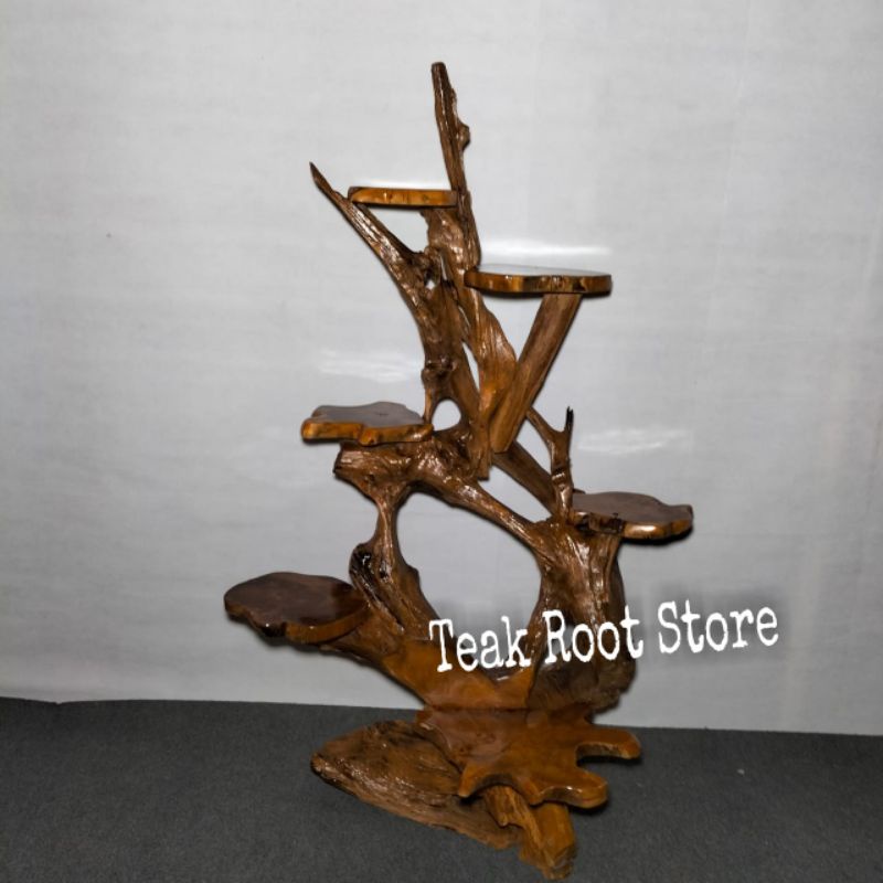 Rak Tanaman Bunga Unik Akar Kayu Jati Susun 6