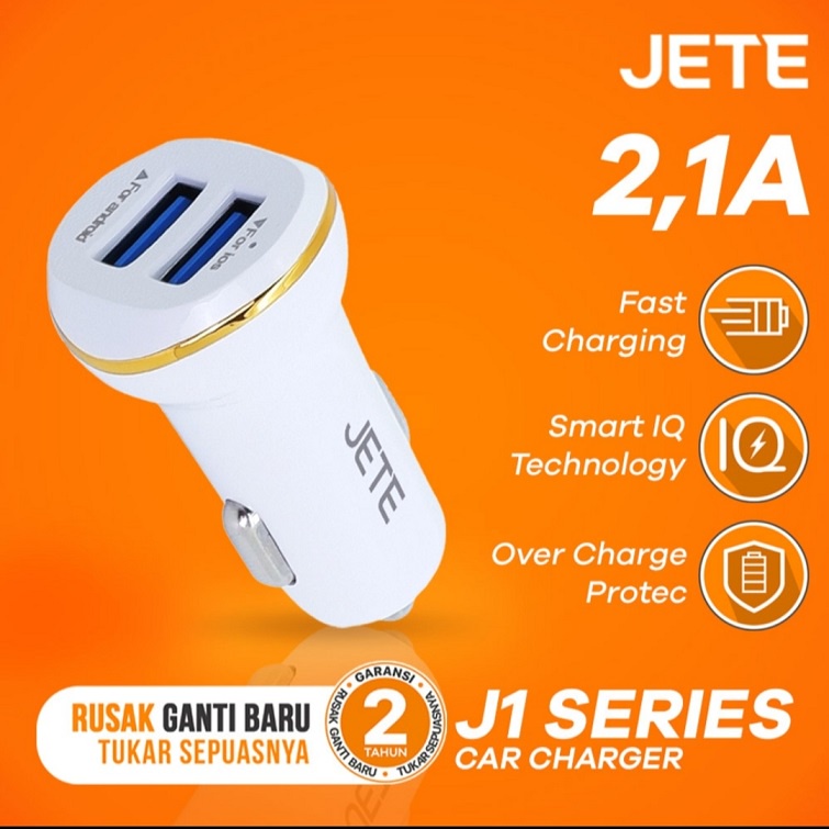 CAS HP MOBIL CAR CHARGER JETE J1 2.1A DUAL OUTPUT FAST CHARGING ORI