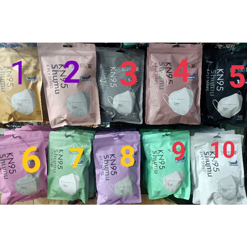 Masker KN95 Shumu lilac pink nude pink grey hitam abu ungu hitam putih shrimp macha tali senada Mura
