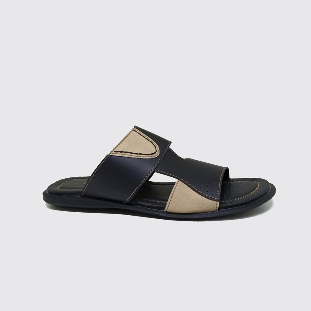 Mzio - Sandal Pria Ukuran Besar Jumbo | Big Size 44-48 | Sendal Kulit Asli J-13 Hitam