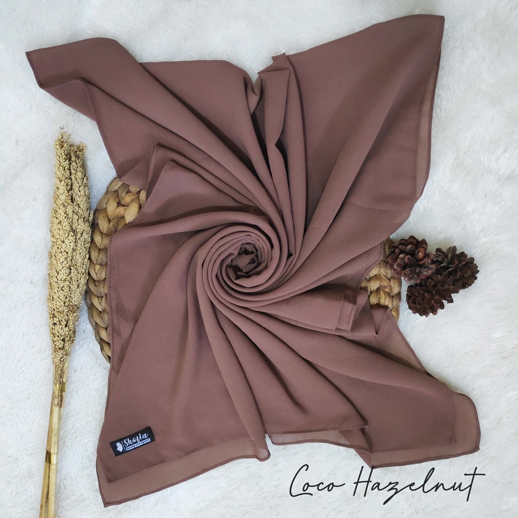 [200x75] HIJAB PASHMINA JAHIT TEPI CERUTY BABY DOLL, PASHMINA CERUTI, JILBAB PASHMINA, PASMINA-Coco Hazelnut