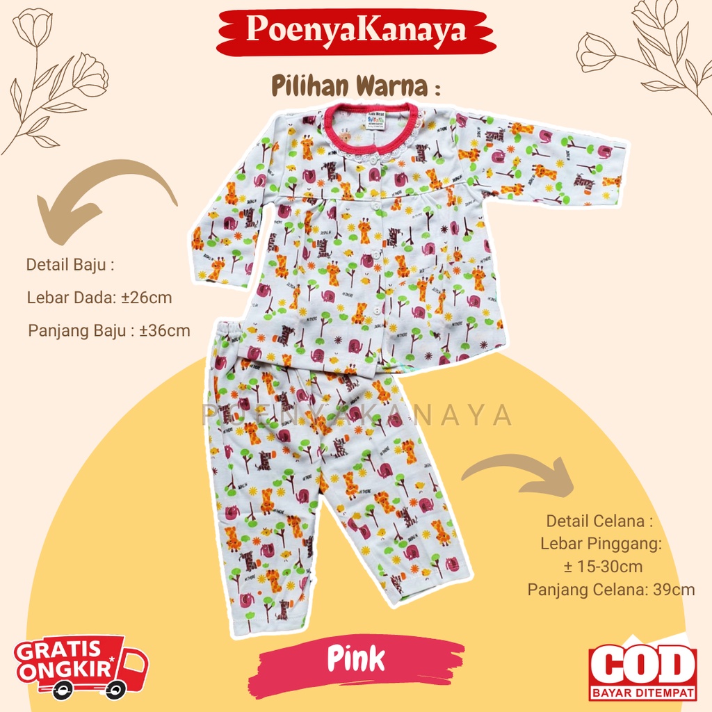 Setelan Baju Bayi Piyama Bayi Panjang Perempuan Animal Syifana 3-12 bln SPY68