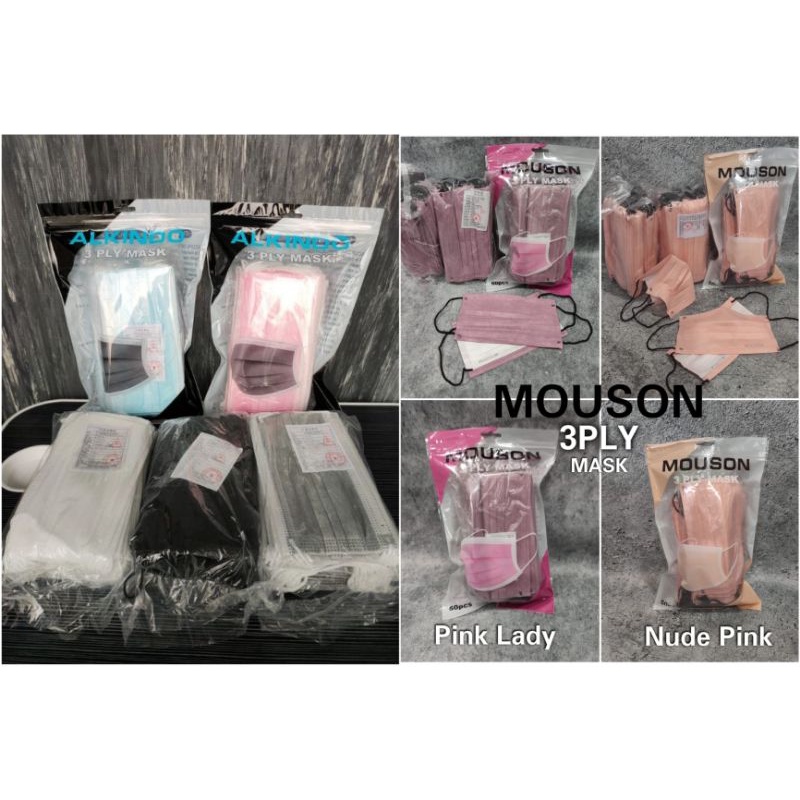 Masker Mouson dan Alkindo earloop disposable mask 3ply Per Box isi 25pcs dan 50pcs