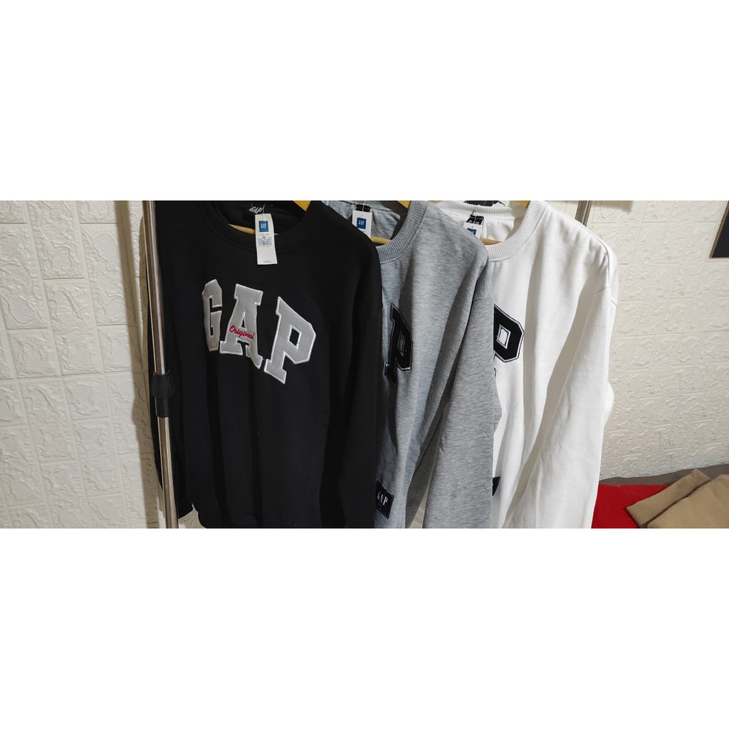 Sweatshirt GAP Model Crewneck Teks Bordir Premum Quality Full Tag Label untuk Pria dan Wanita