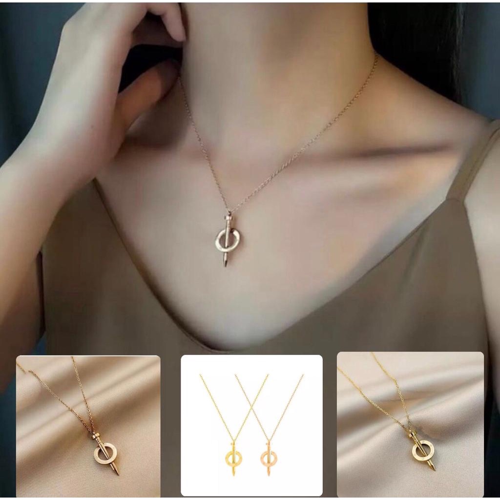 Kalung  PakuTitanium Asli Wanita Anti Karat Emas 18k Berlian M Aksesoris Wanita Ati Karat Dan Luntur