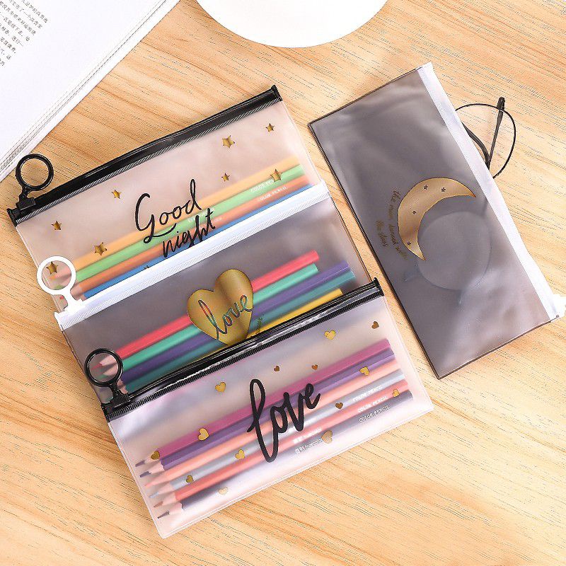 Tempat Pensil Zipper Transparan / Tempat Kosmetik / Pouch Multifungsi / Wadah Make up-4