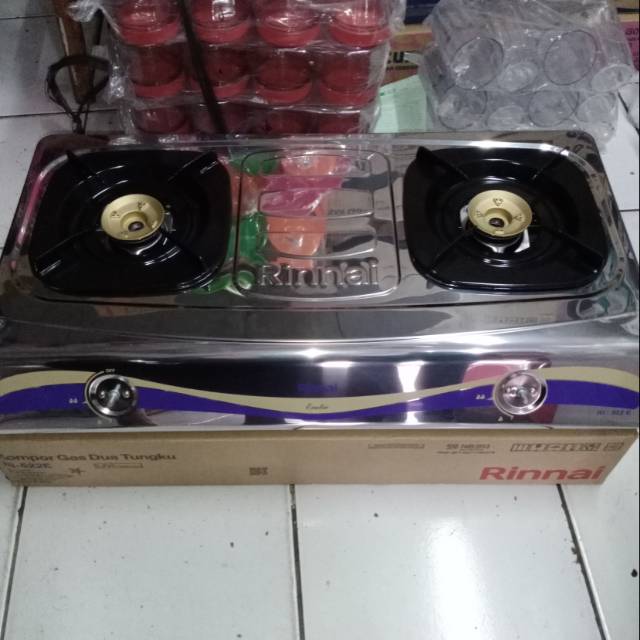 Kompor Gas 2 Tungku Rinnai/Rinai RI-522E Stainless/Stenlis
