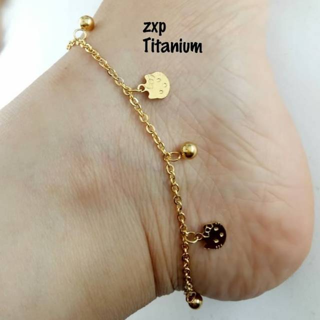 Gelang kaki Wanita Cewek Titanium emas gold hello Kitty cewe perempuan asli original anti karat